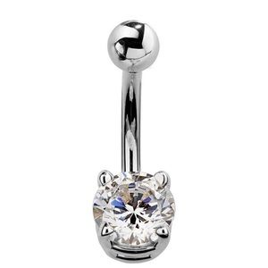 14K Solid White Gold CZ Bellybutton Ring